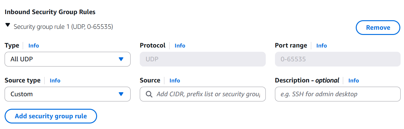 إعداد قواعد الدخول على AWS
